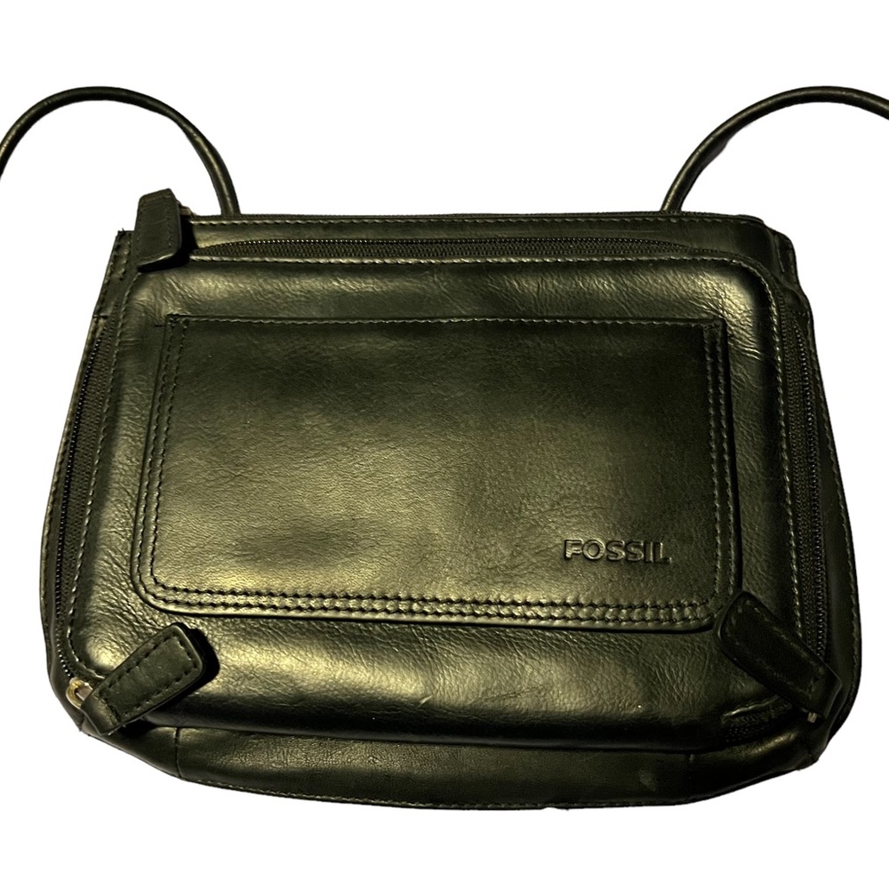 Vintage FOSSIL BLACK Small Pebbled Leather Crossbody Shoulder Handbag Purse